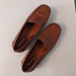 Geox, Sz 37.5, breathable, classic, leather loafers, caramel colour